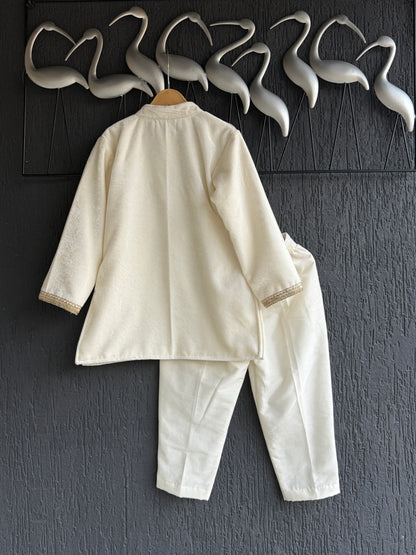 Off White velvet emb Bandhgala set