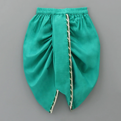Green  Krishna Embroidered Angrakha Kurta Dhoti  Set