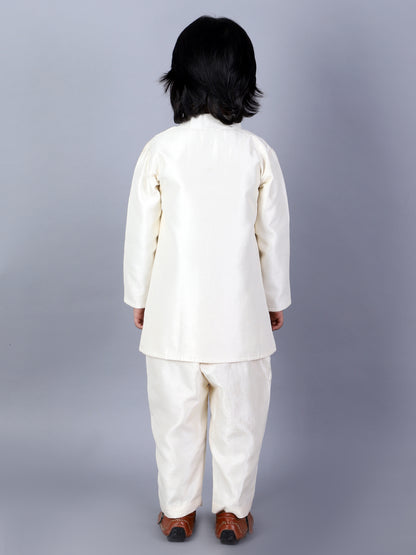Offwhite Embroidered Silk Bandhgala with Silk Trousers