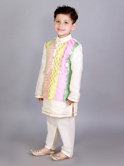 Off white Kurta ethnic set with colorful panels