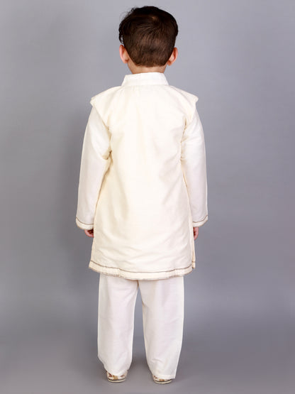 Off white Kurta ethnic set with colorful panels