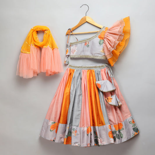 Grey Floral printed off shoulder lehnga set (Sale)