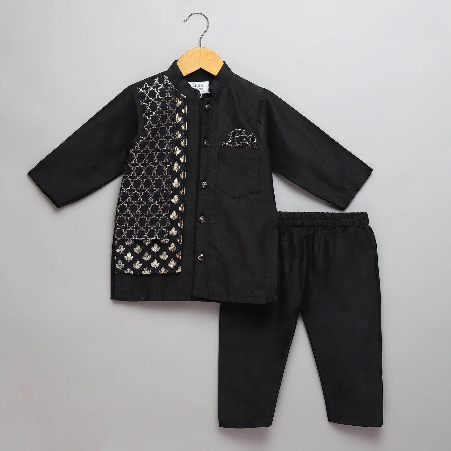 Black Kurta Pyjama with Attached jacket (Sale)