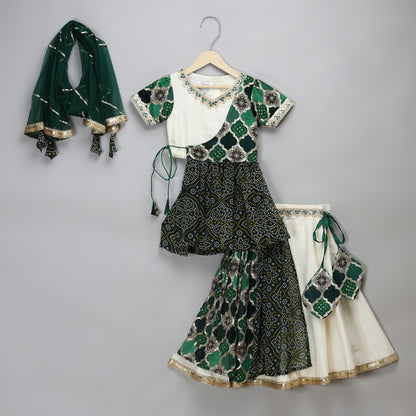 Green Bandhini peplum blouse lehnga set