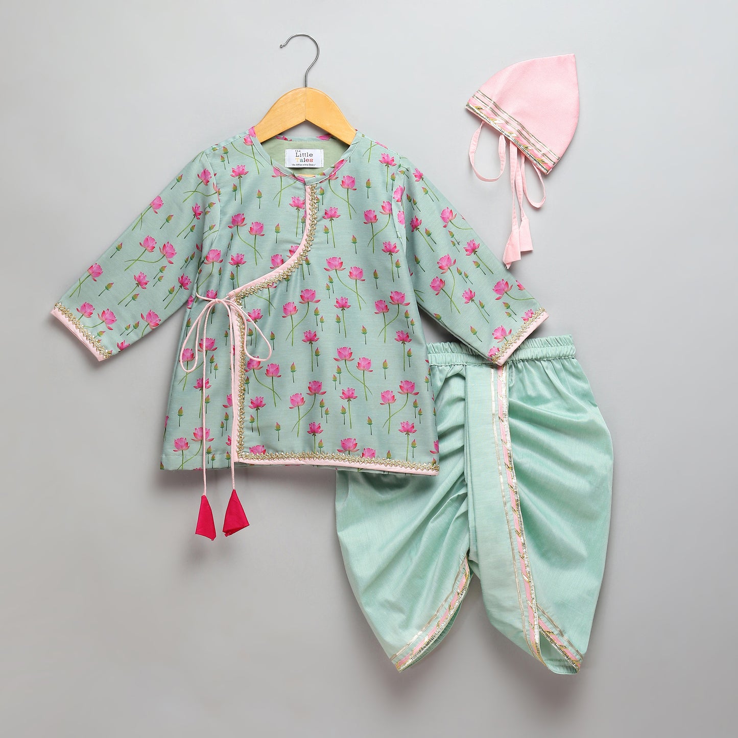 Mint Green lotus Print Kurta Dhoti set (Sale)