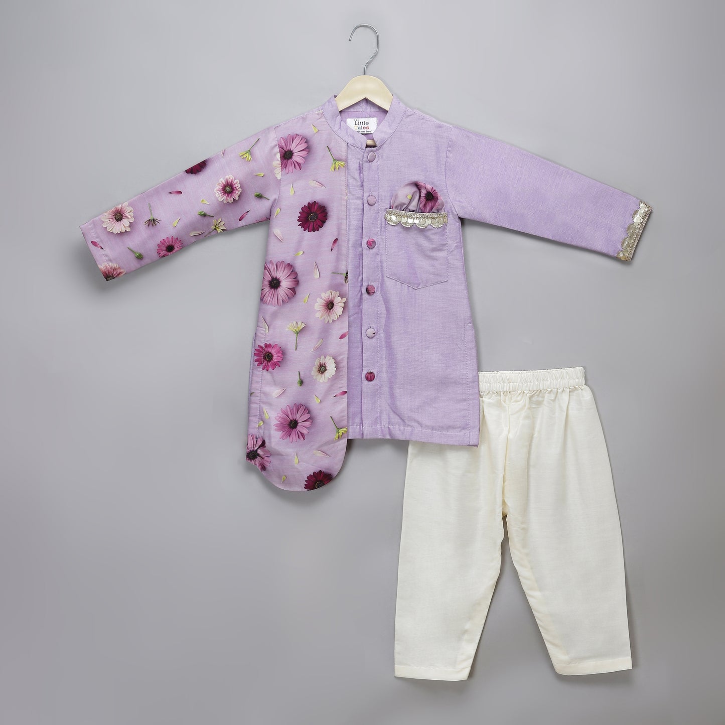 Lilac floral printed  kurta pyjama set
