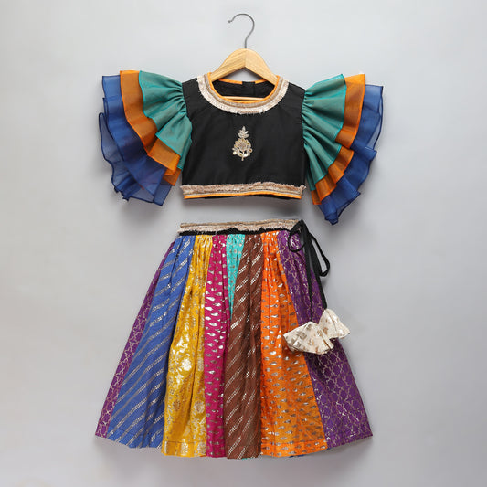 Black multi colors lehnga set (Sale)