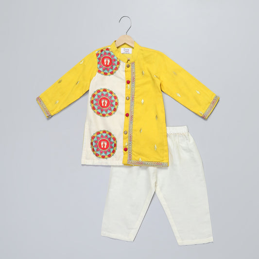 Yellow Laxmi feet Kurta Pyjama set