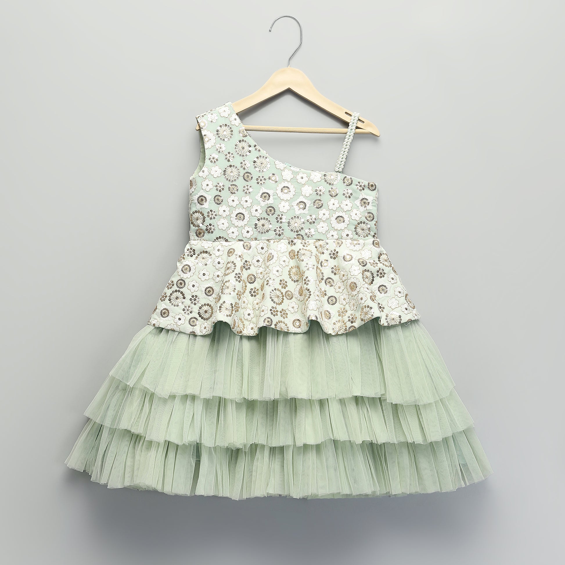 GREEN EMBROIDERY PEPLUM DRESS The Little Tales GREEN EMBROIDERY PEPLUM DRESS The Little Tales