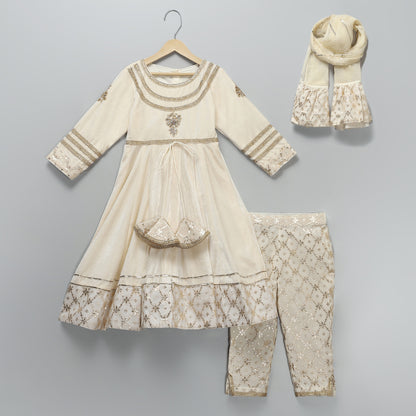 Off white color anarkali set with duppata (Sale)