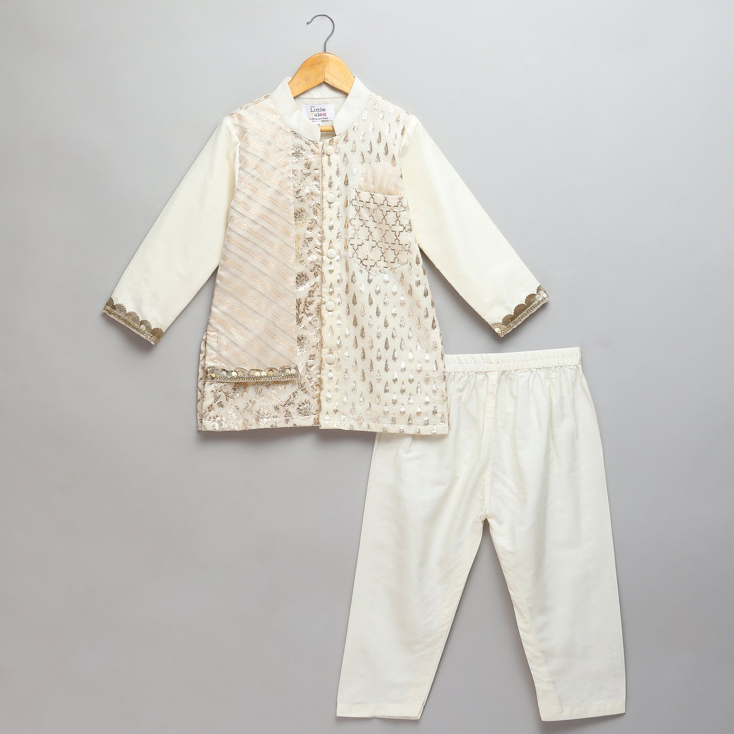 Offwhite multi zari panelled kurta Pyjama