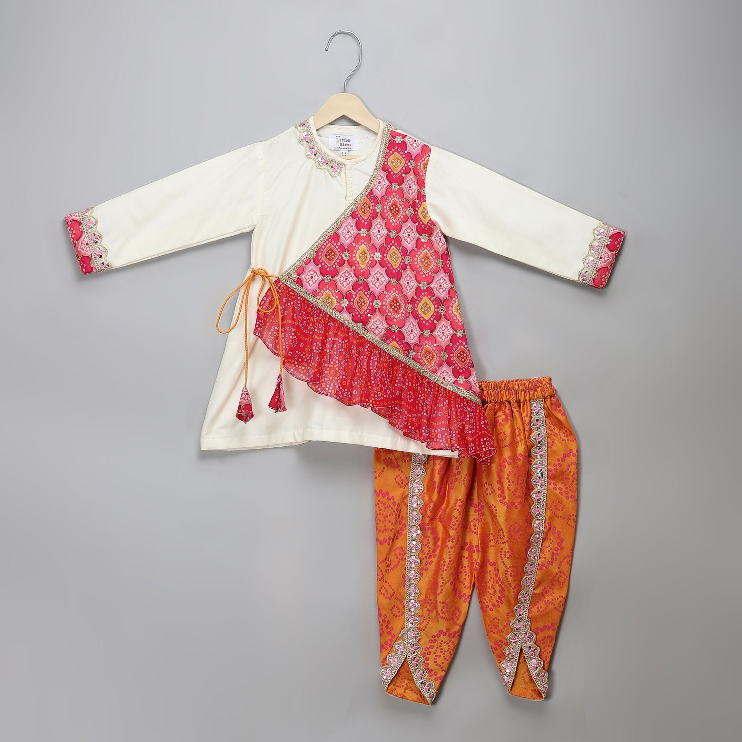 Off white bandhini angrakha printed Dhoti set