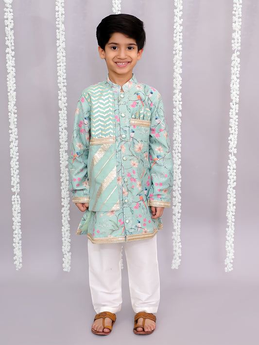 Green bird print kurta set