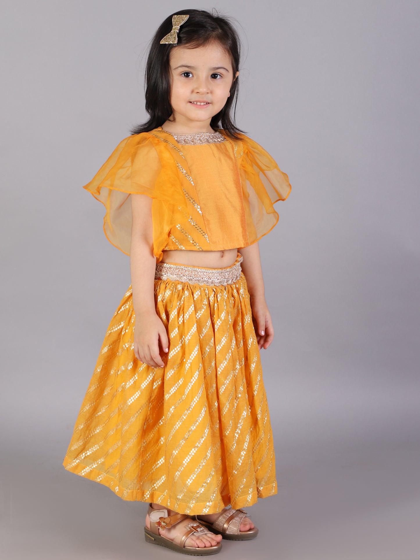 Orange zari organza blouse  with cotton zari lehnga