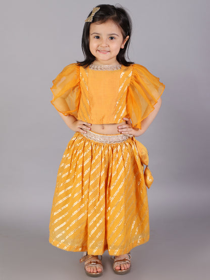 Orange zari organza blouse  with cotton zari lehnga