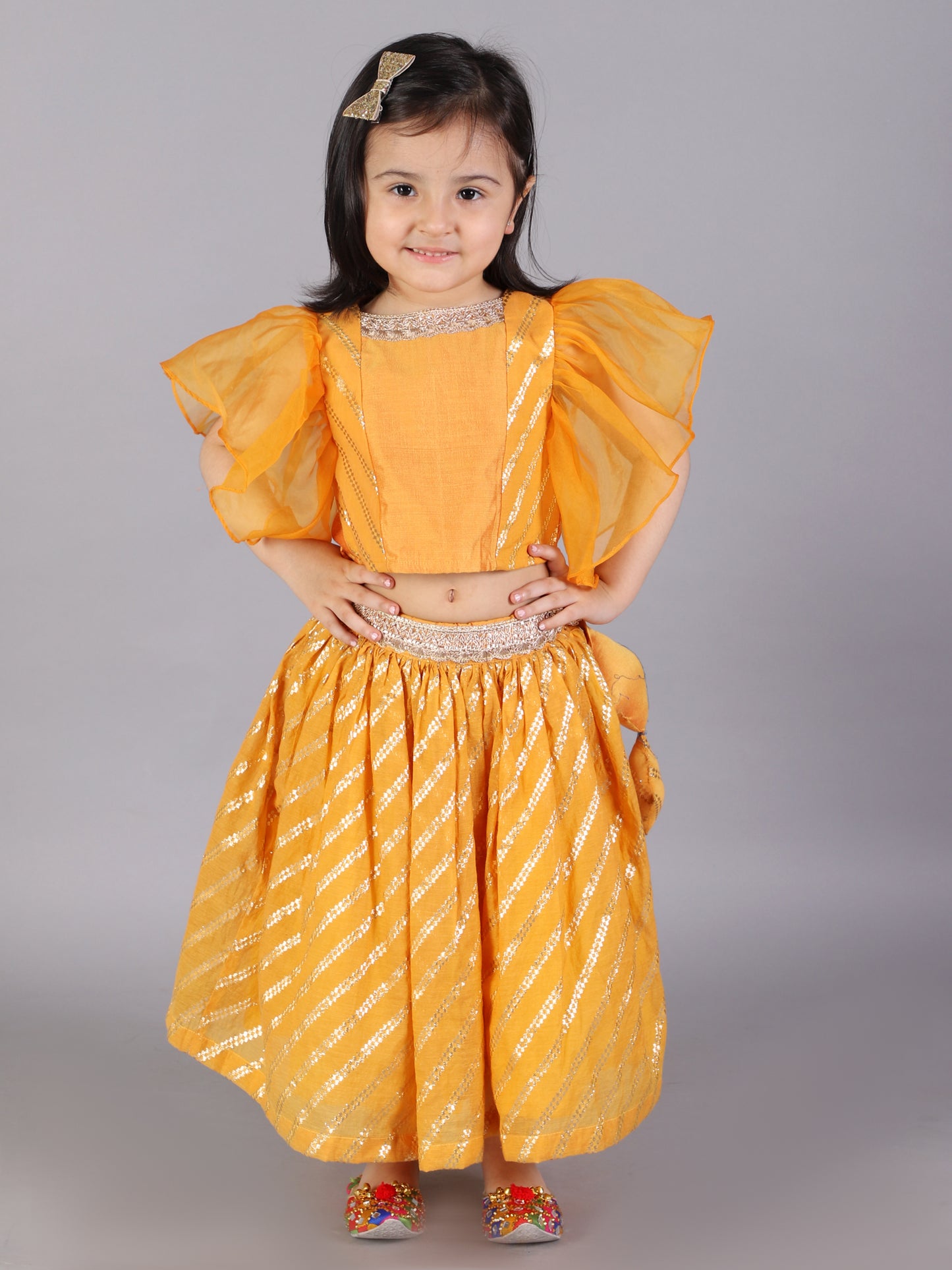 Orange zari organza blouse  with cotton zari lehnga