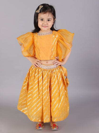 Orange zari organza blouse  with cotton zari lehnga