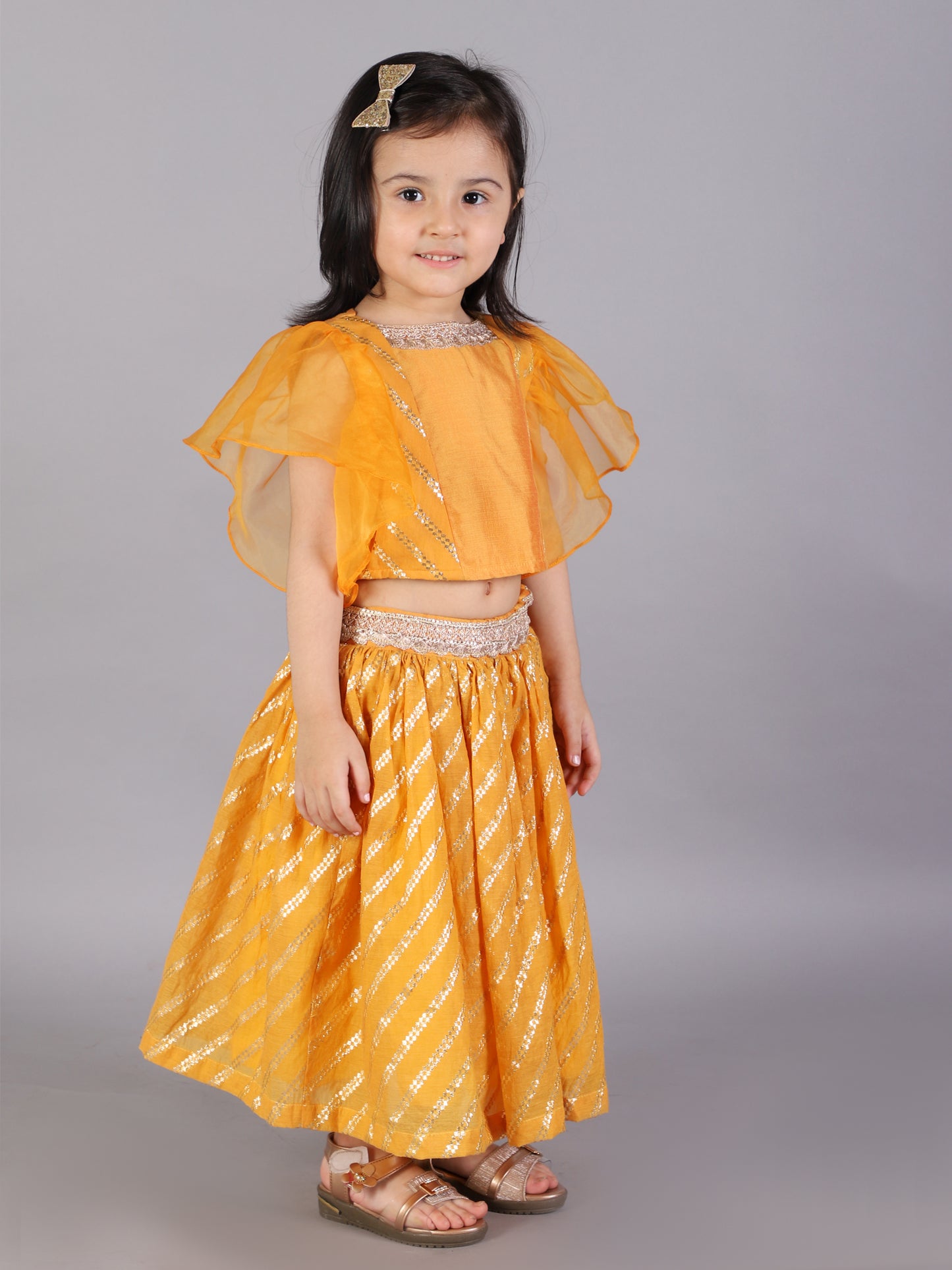 Orange zari organza blouse  with cotton zari lehnga