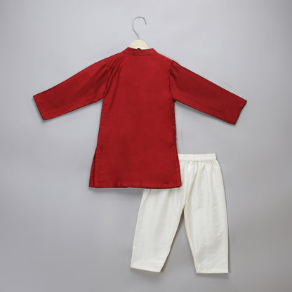 Maroon chanderi panel kurta Pyjama set