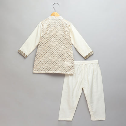 Offwhite multi zari panelled kurta Pyjama