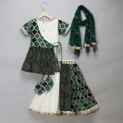 Green Bandhini peplum blouse lehnga set