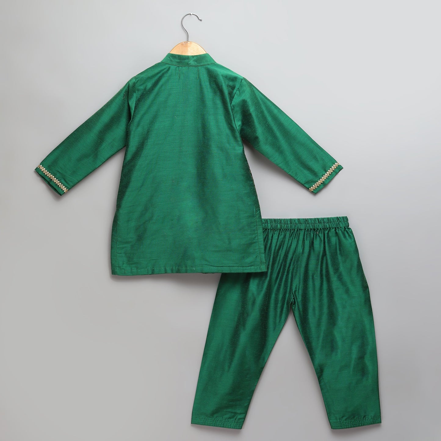 Green Kurta Pyjama with Attached Brocade jacket -1