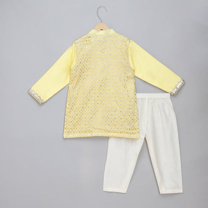 Lime Yellow  multi zari panelled kurta Pyjama