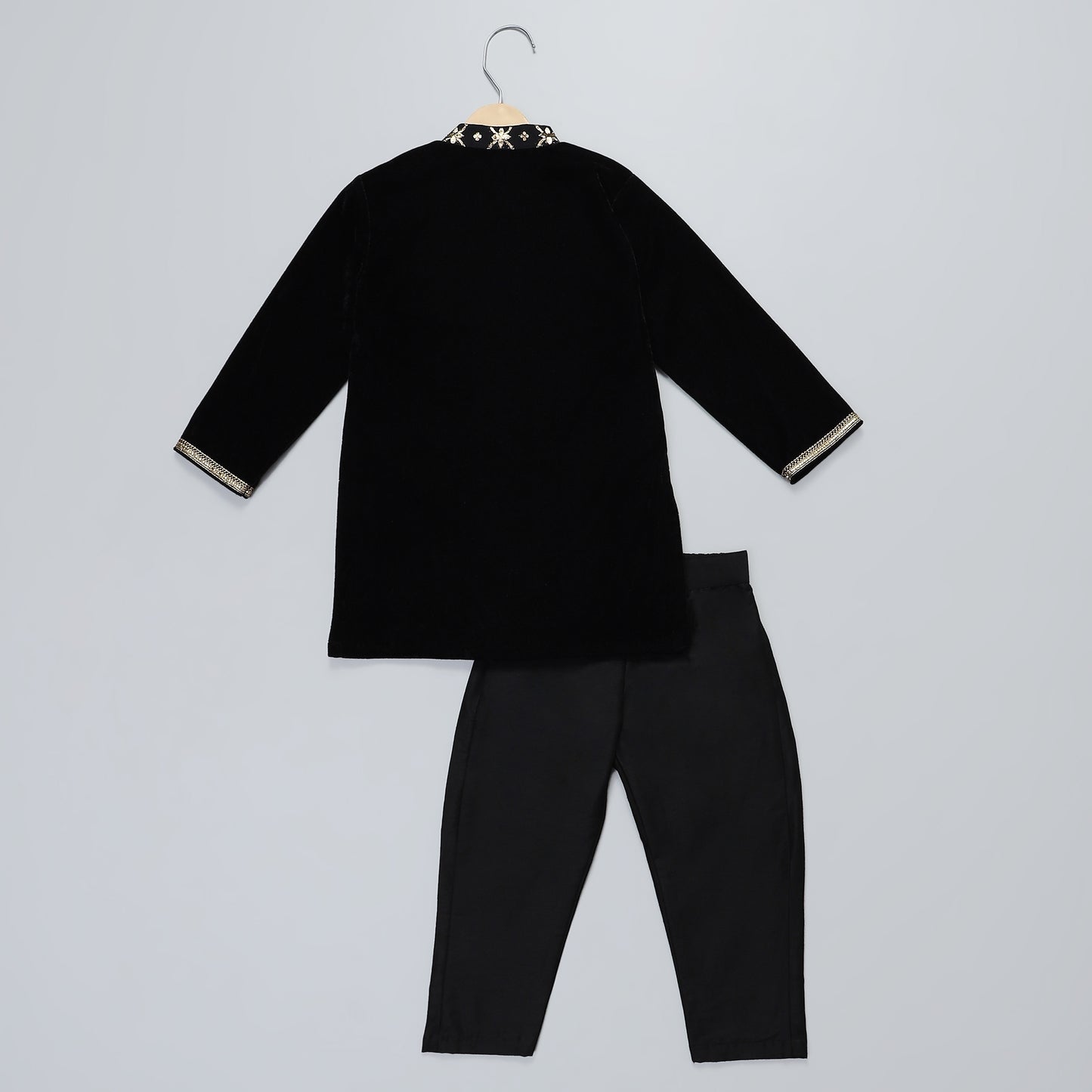 Black Velvet Kurta set with chanderi panel