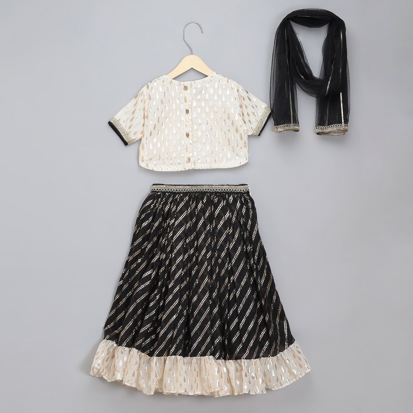 Offwhite Black  embroidered Chanderi lehnga set