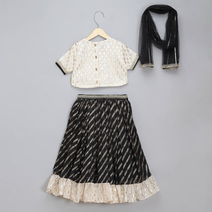 Offwhite Black  embroidered Chanderi lehnga set