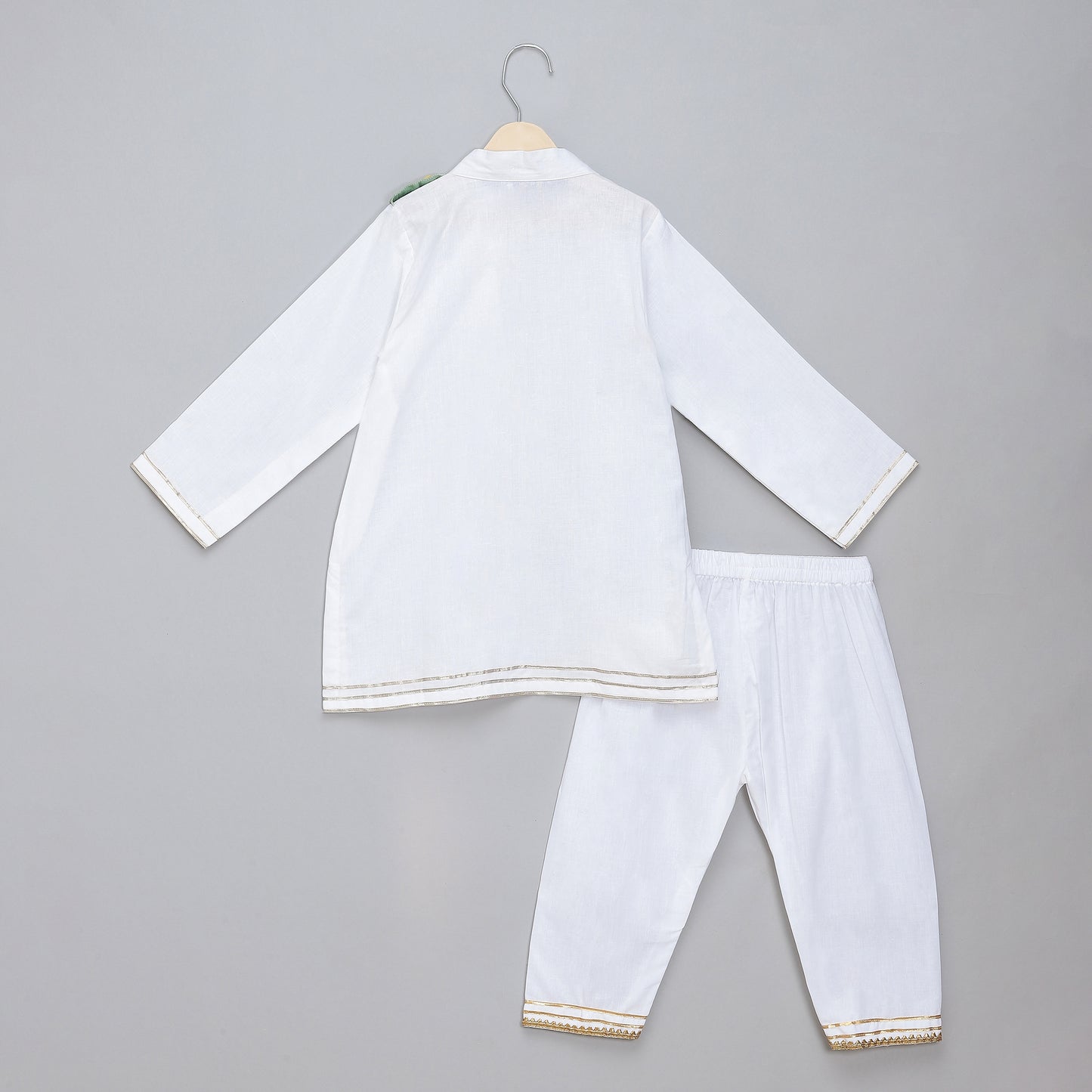 Eid embroidered White Green  Kurta Pyjama set
