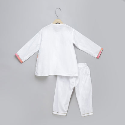 Yellow printed  kurta pyjama set with attached print panel