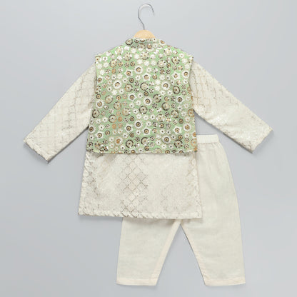 Green sequins embroidery nehru jacket Kurta Payjama set