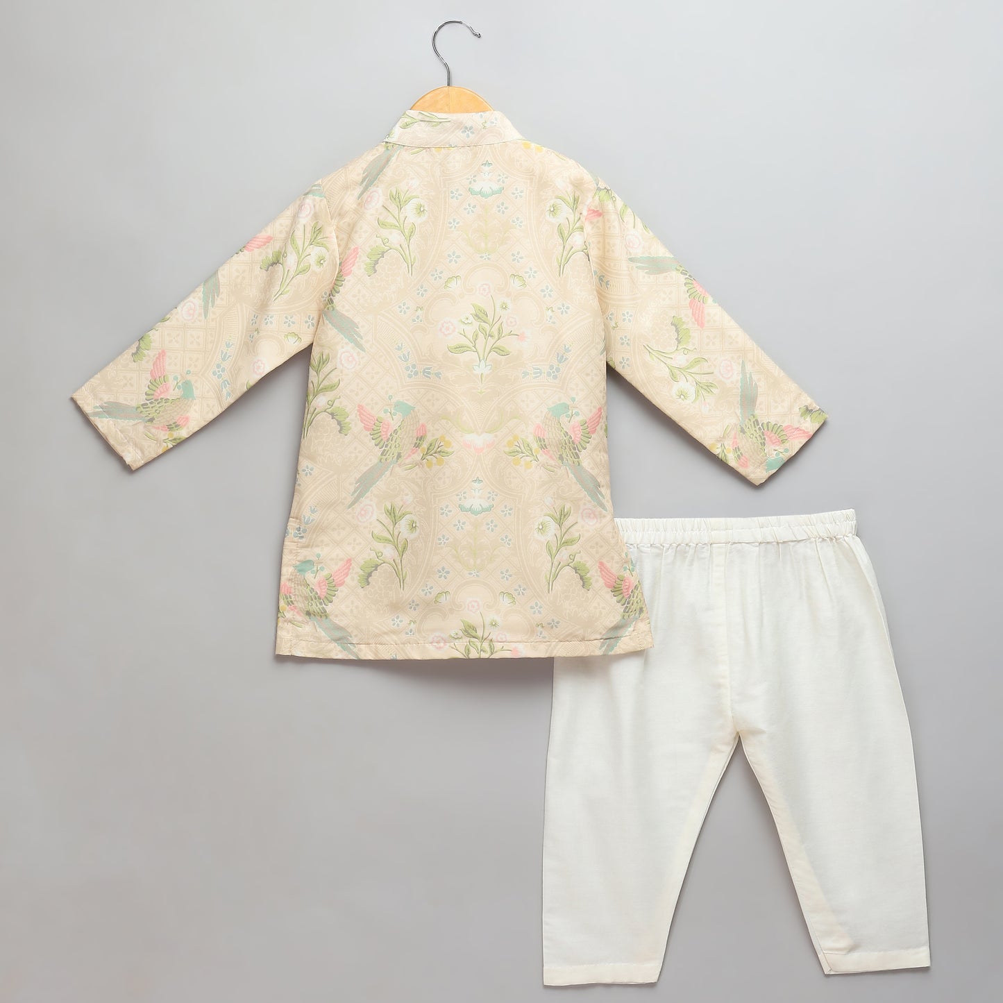 Parrot Printed Kurta Pyjama with Attached pastel jacket (Sale)
