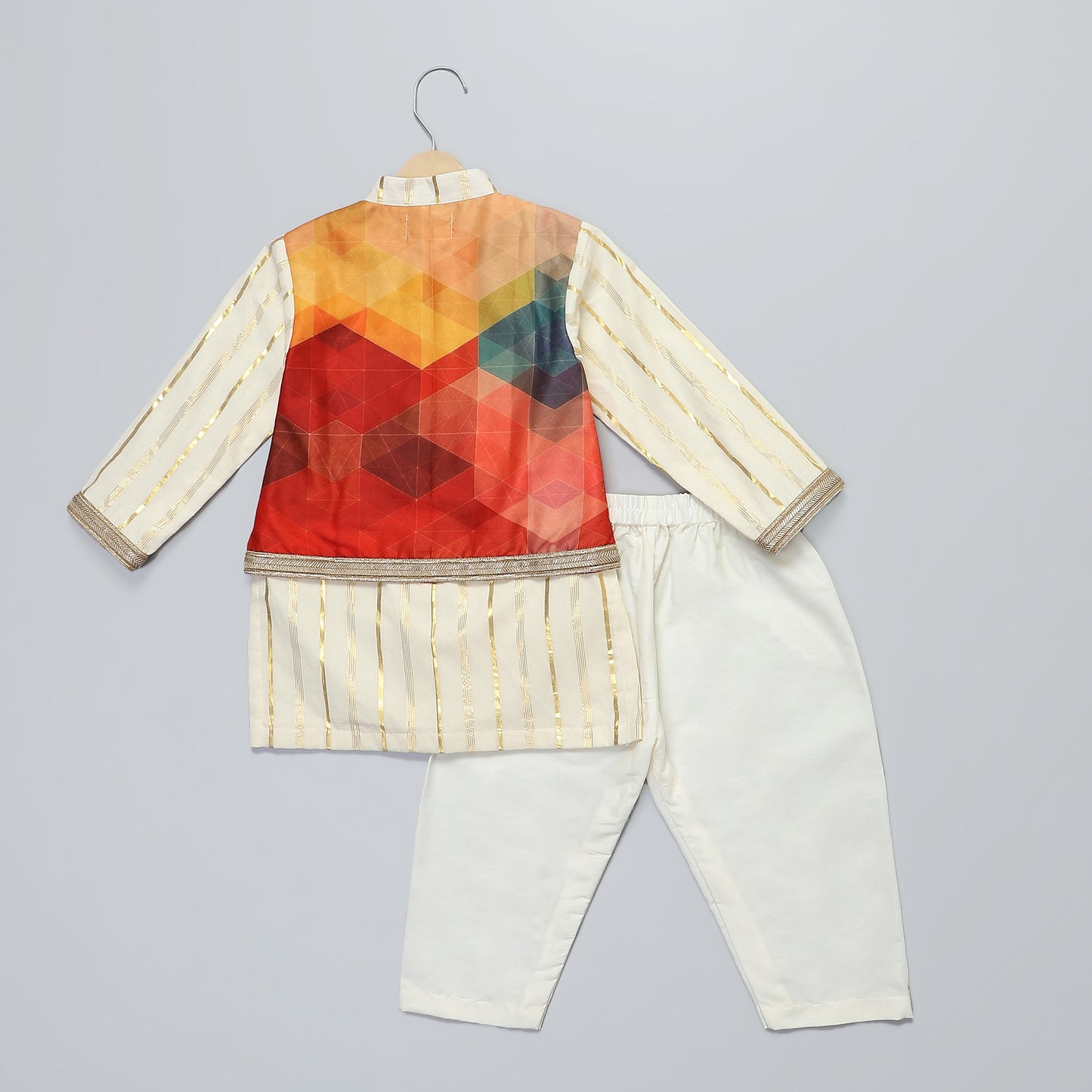 off white   kurta with multi colorAttached Jacket and Pyjama