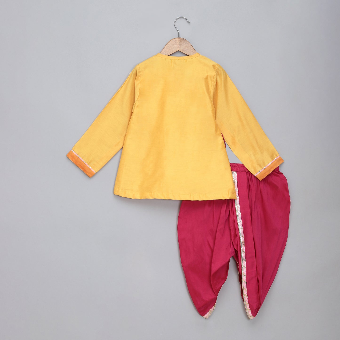 Yellow Krishna Embroidered Angrakha Kurta Dhoti  Set