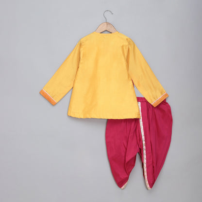 Yellow Krishna Embroidered Angrakha Kurta Dhoti  Set