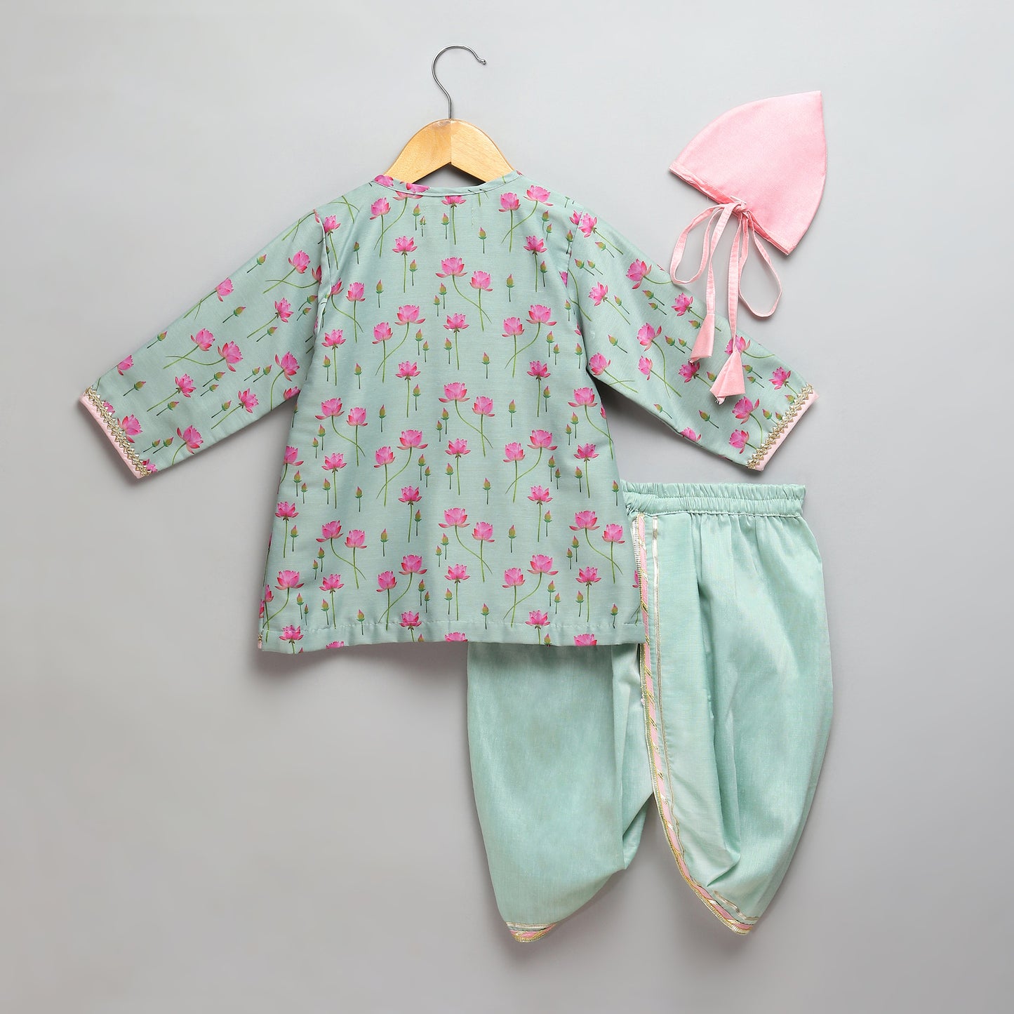 Mint Green lotus Print Kurta Dhoti set (Sale)