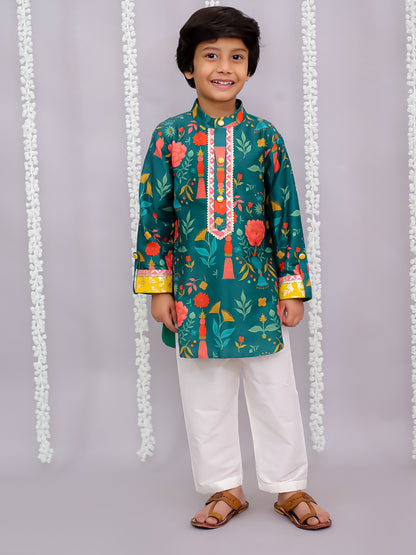 Green Mughal Print Kurta set