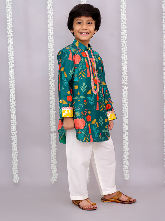 Green Mughal Print Kurta set