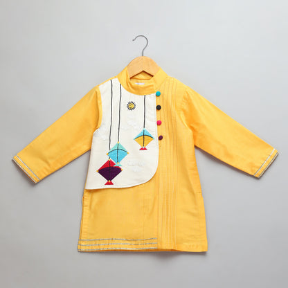 Kite embroidered Yellow Kurta Pyjama set