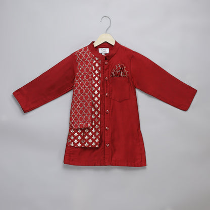 Maroon chanderi panel kurta Pyjama set