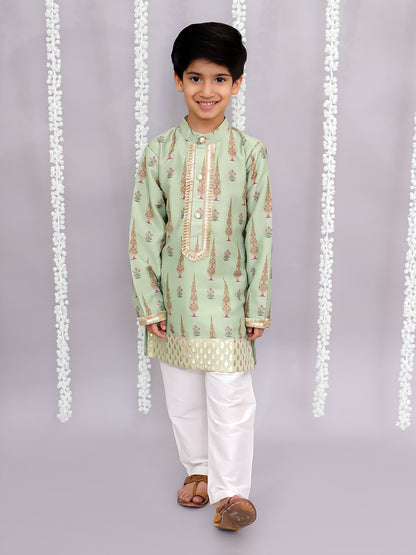 Mint green mughal print kurta set