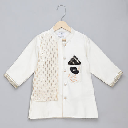 Off white bandhgala embroidery set with Churidars