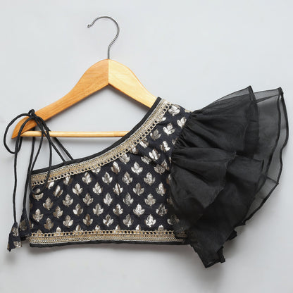 Black chanderi off shoulder lehnga set (Sale)