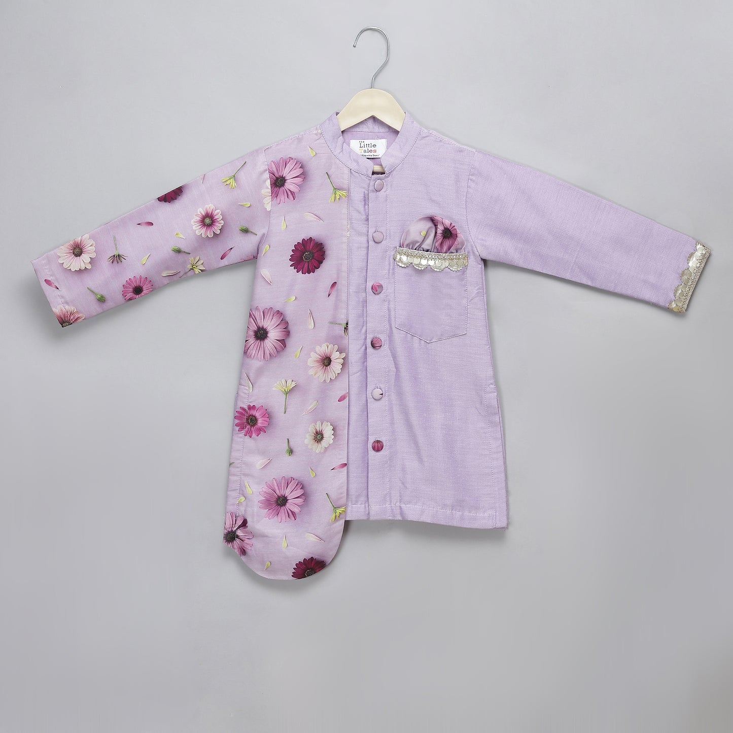 Lilac floral printed  kurta pyjama set