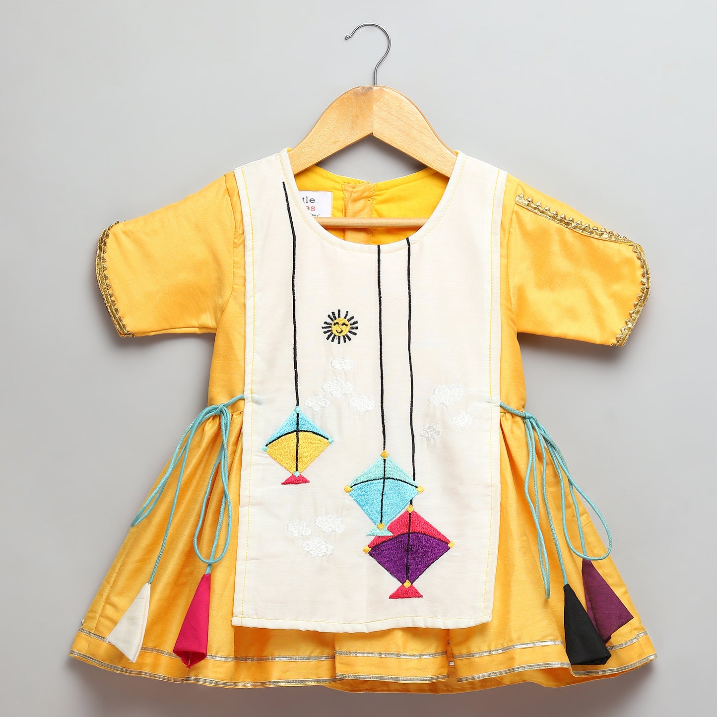 Kite embroidered Yellow white frock Pyjama set