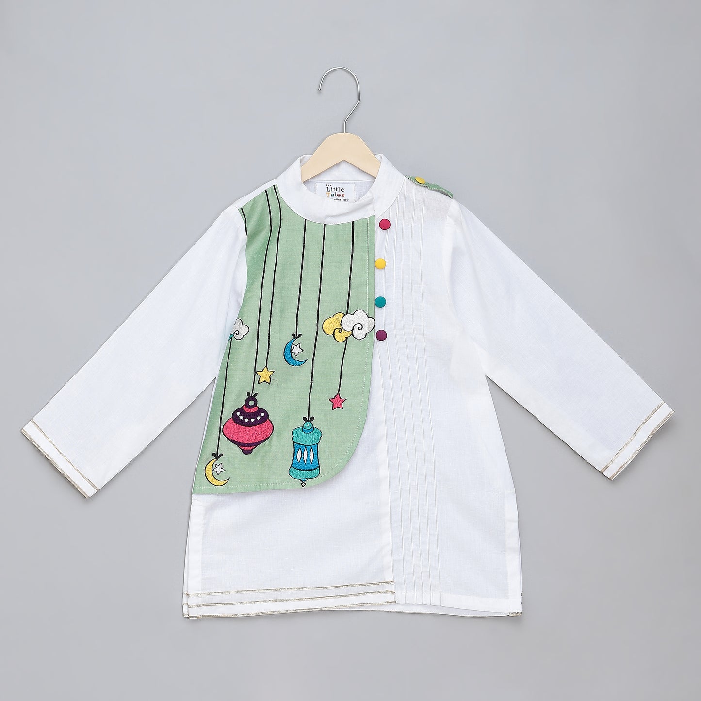Eid embroidered White Green  Kurta Pyjama set