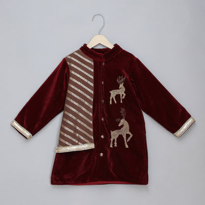 Maroon Velvet bandhgala embroidery set