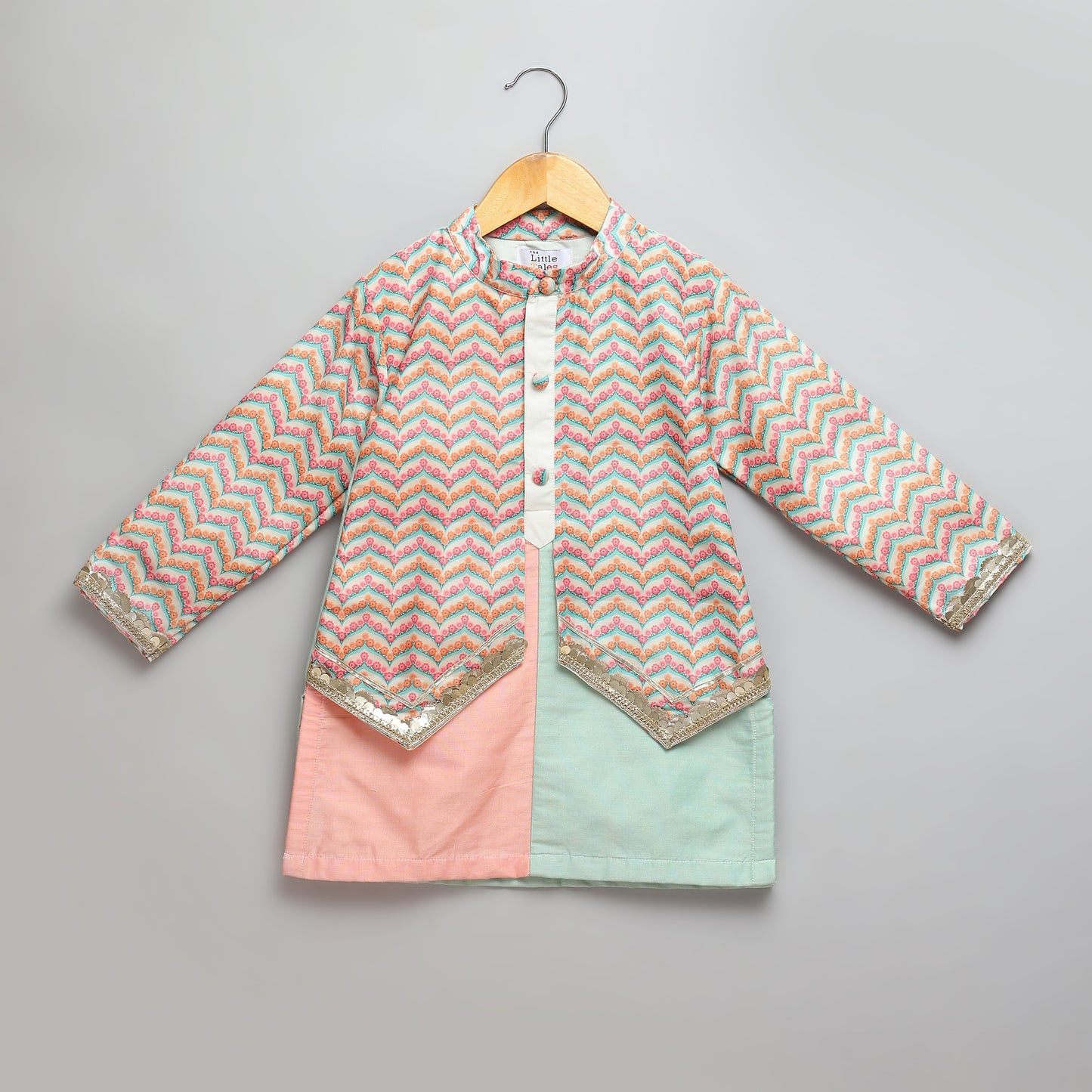 Multicolor kurta pyjama set with attached print panel